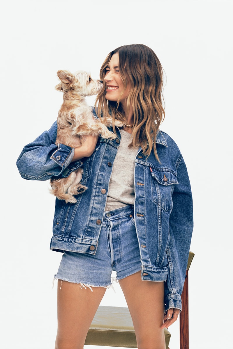 Levi's 501 Originals Jeans Campaign Hailey Bieber Dog Jacket Shorts Tee T shirt