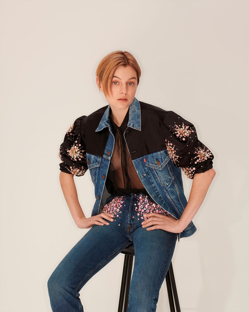 levis miu miu upcycled denim collaboration emma corrin jacket jeans