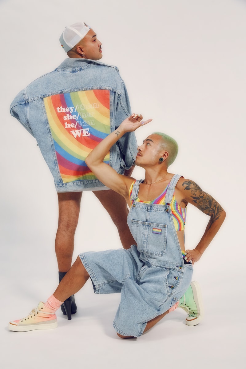 levis pride lgbtqia collection all pronouns love denim jacket overall tee t shirt