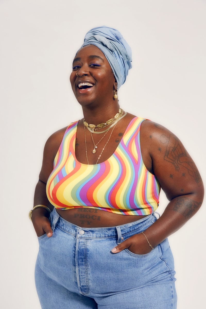 levis pride lgbtqia collection all pronouns love sports bra denim jeans