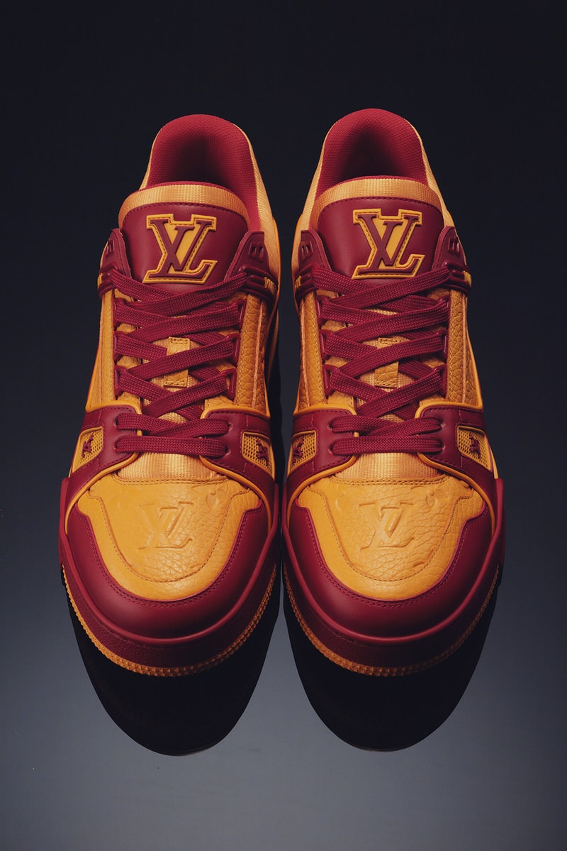 louis vuitton lv trainers sneakers footwear virgil abloh orange red