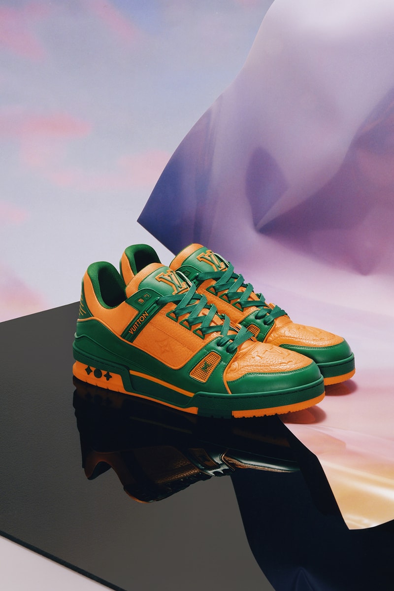 louis vuitton lv trainers sneakers footwear virgil abloh green orange