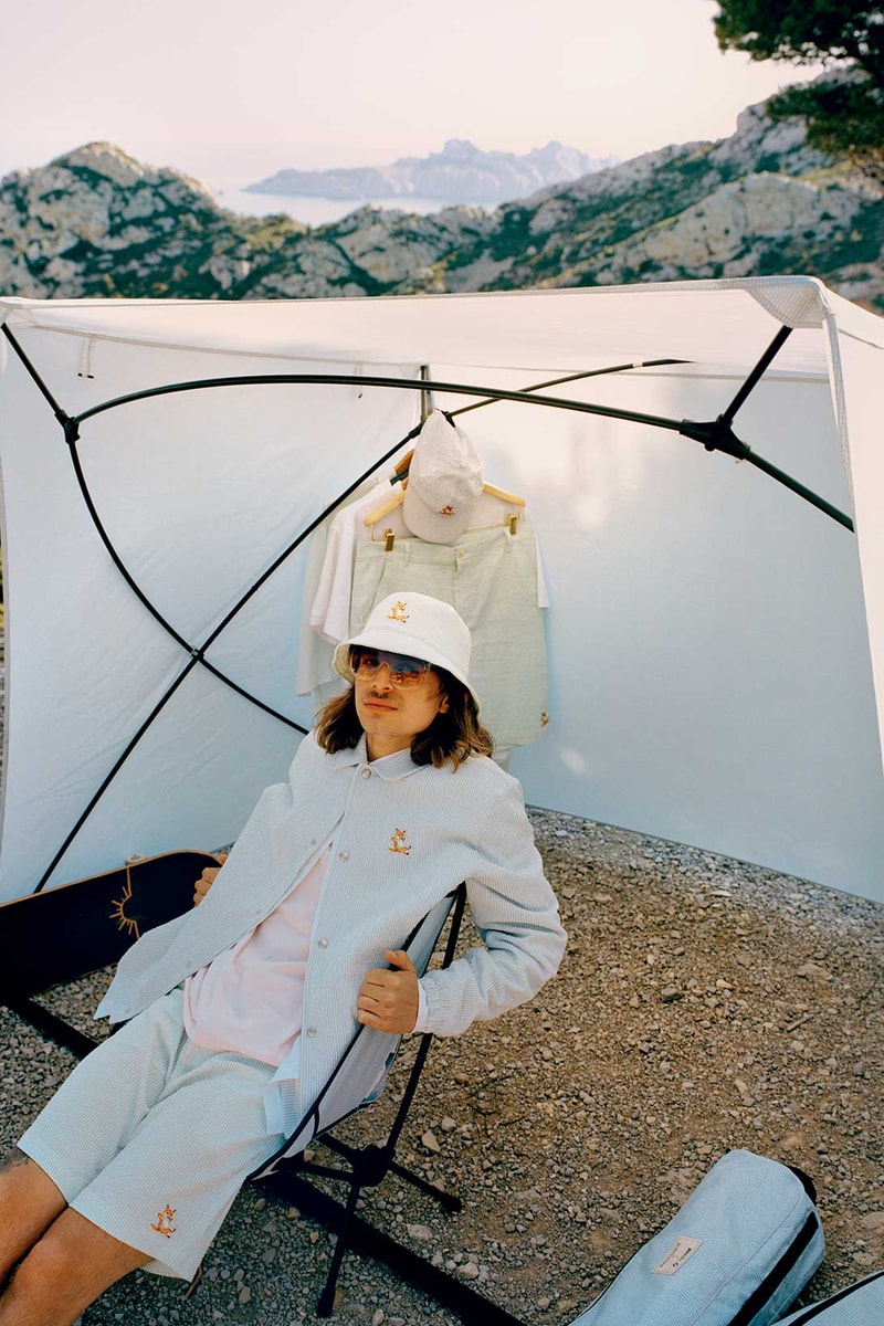 maison kitsune helinox chillax fox heart of summer collaboration bucket hat shirt shorts tent