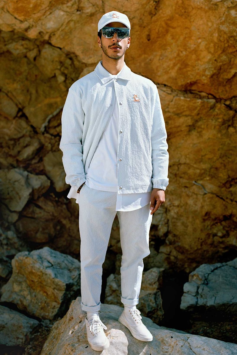 maison kitsune helinox chillax fox heart of summer collaboration shirt cap shades pants