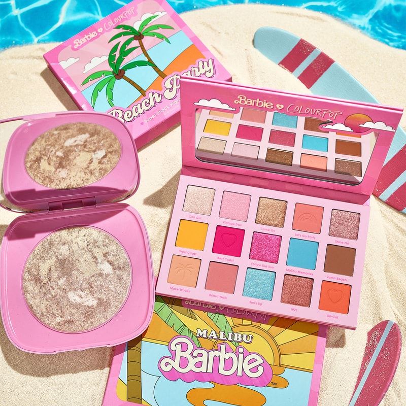 malibu barbie colourpop cosmetics 50th anniversary collaboration highlighter eyeshadow palette