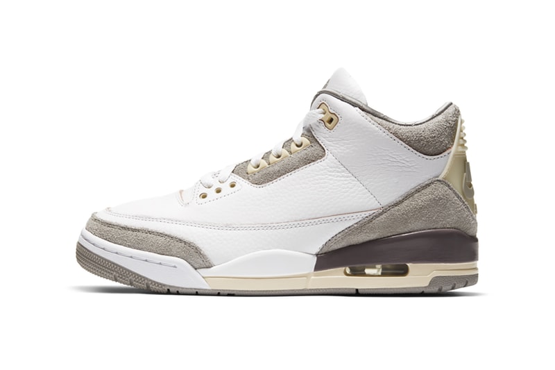 nike a ma maniere air jordan 3 aj3 womens sneakers collaboration white gray footwear shoes kicks lateral