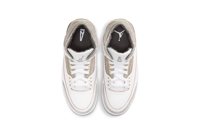 nike a ma maniere air jordan 3 aj3 womens sneakers collaboration white gray footwear shoes kicks aerial top view insole