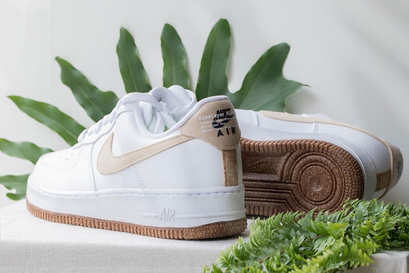 nike air force 1 af1 himalayan rhubarb plant dye sustainable sneakers heel back details cork heel tab