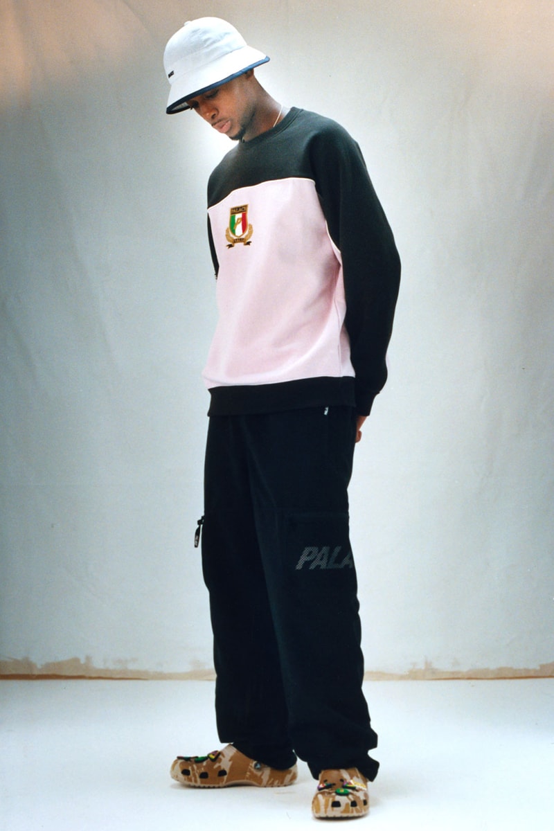 palace skateboards summer 2021 lookbook collection drop logo pants sweater hat crocs collab