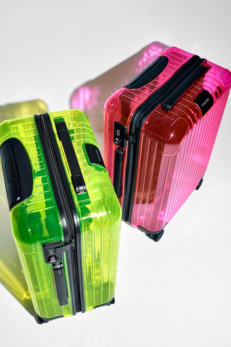 RIMOWA Releases New Neon Suitcase Range Pink Lime Transparent Travel Bags