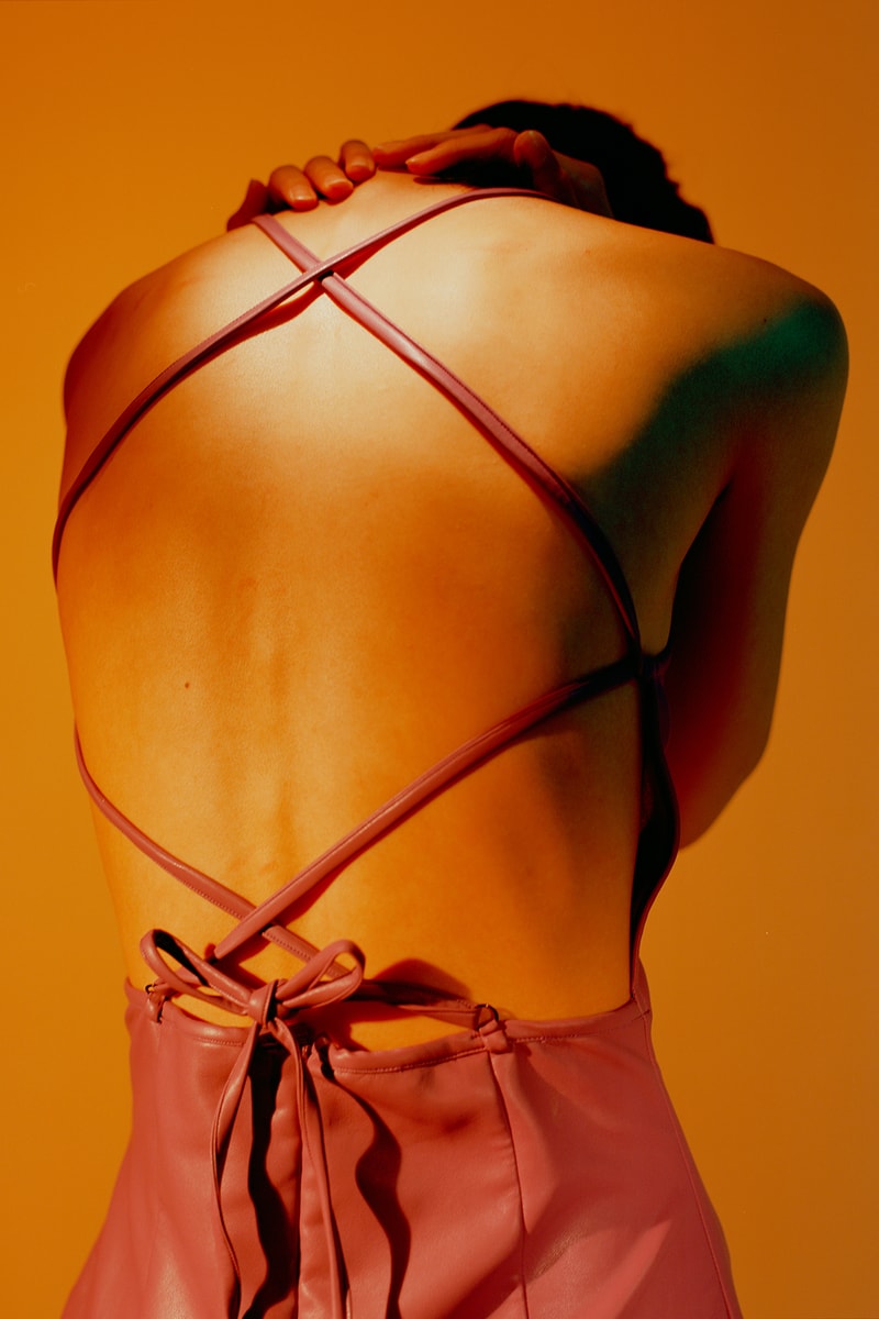 Scarlet Sage Spring Summer 2021 Purple Leather Cross Back Dress Womenswear Fashion Brand Clothing Wong Kar-Wai Films Movies Inspired Hong Kong Cinema Chinese Designer Huizhe