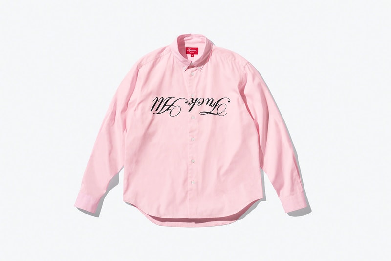 supreme jamie reid spring 2021 collection pink shirt embroidery