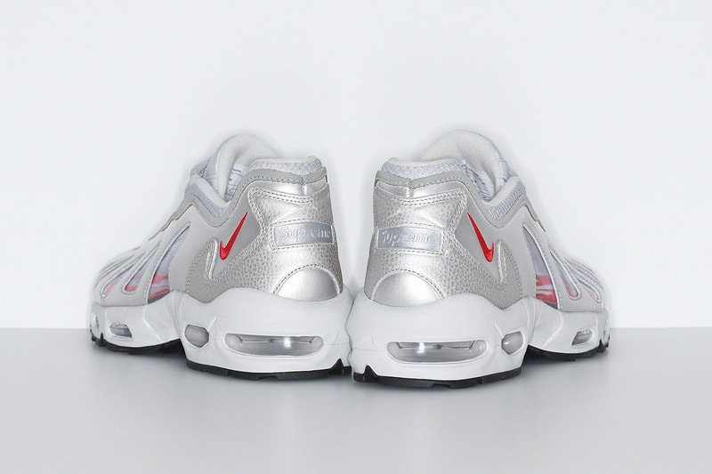 supreme nike air max am96 sneakers collaboration silver white back heel