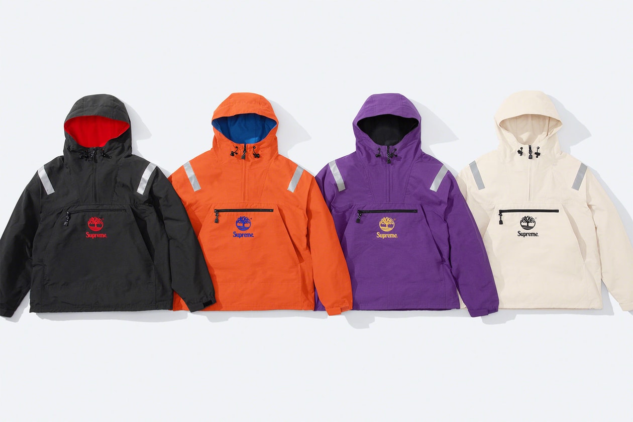 supreme timberland spring collaboration collection anoraks track pants sweatshirts release date info 