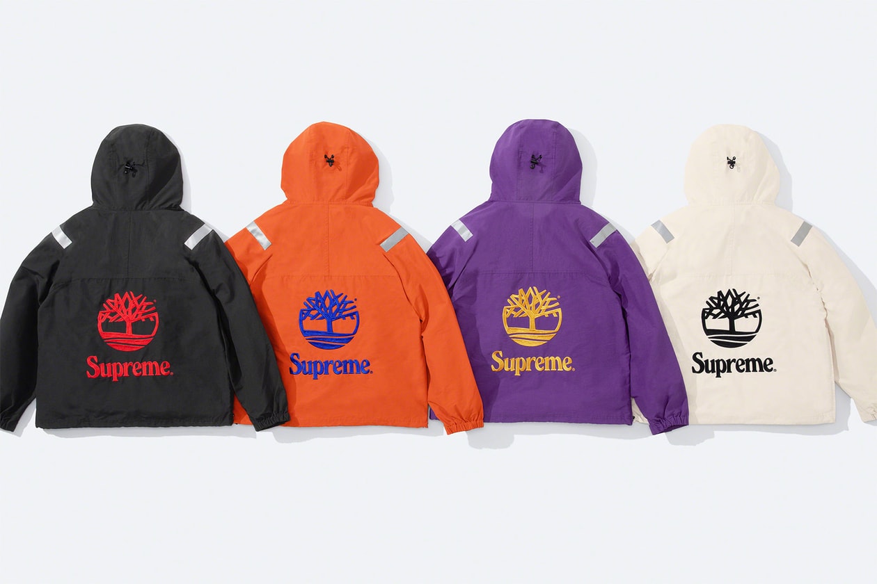 supreme timberland spring collaboration collection anoraks track pants sweatshirts release date info 