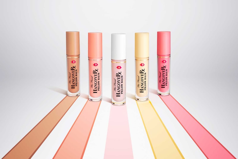 too faced hangover pillow balm new shades scents yellow pink coral nude fruits chocolate