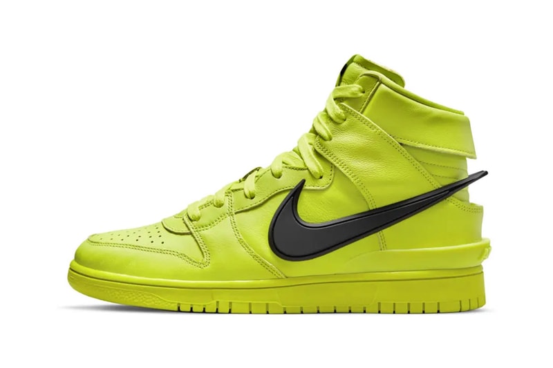 ambush nike dunk high flash lime official look black swoosh upper