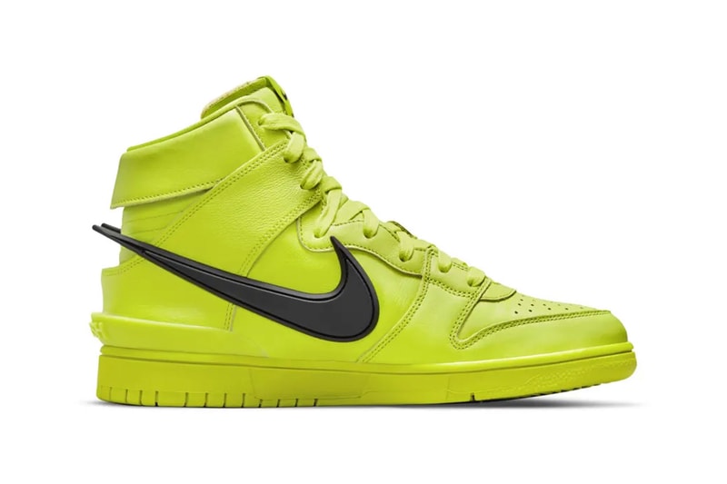 ambush nike dunk high flash lime official look upper black swoosh sides