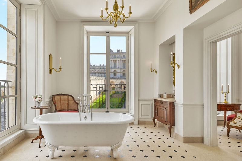 chateau de versailles luxury hotel opening france le grand controle bathroom tub