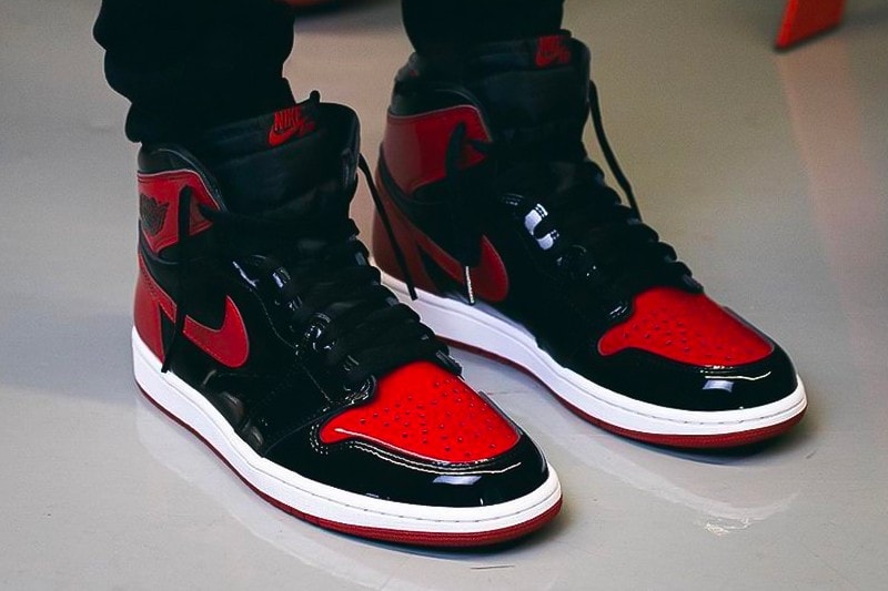Air Jordan 1 High OG "Patent Bred" On-Feet Detailed Look Red Black