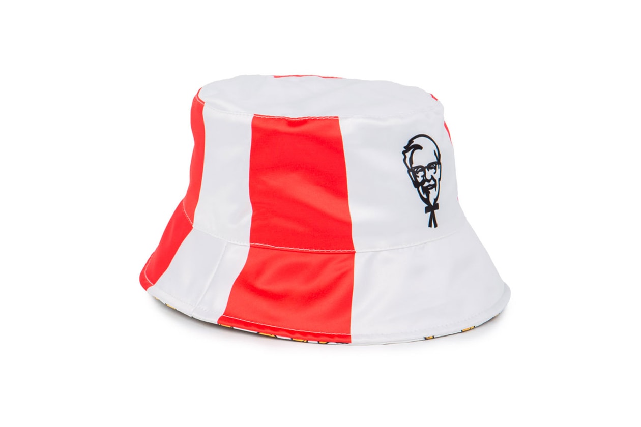 KFC UK Slides and Bucket Hats Summer Merch Release Fried Chicken Red White Stripe Colonel Sanders Fast Food