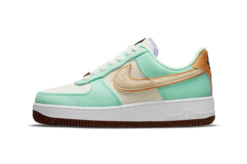 Nike Air Force 1 AF1 Pineapple Canvas Sneakers Shoes Kicks Footwear Teal Blue White Brown Lateral