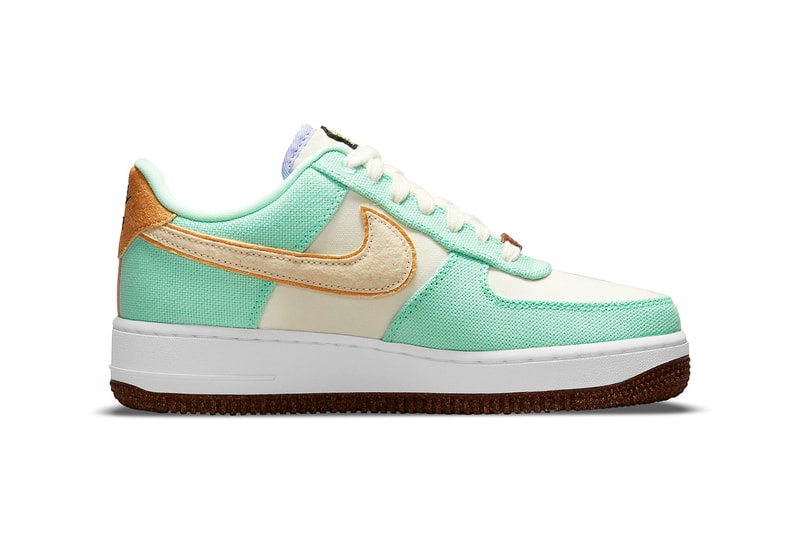 Nike Air Force 1 AF1 Pineapple Canvas Sneakers Shoes Kicks Footwear Teal Blue White Brown Lateral