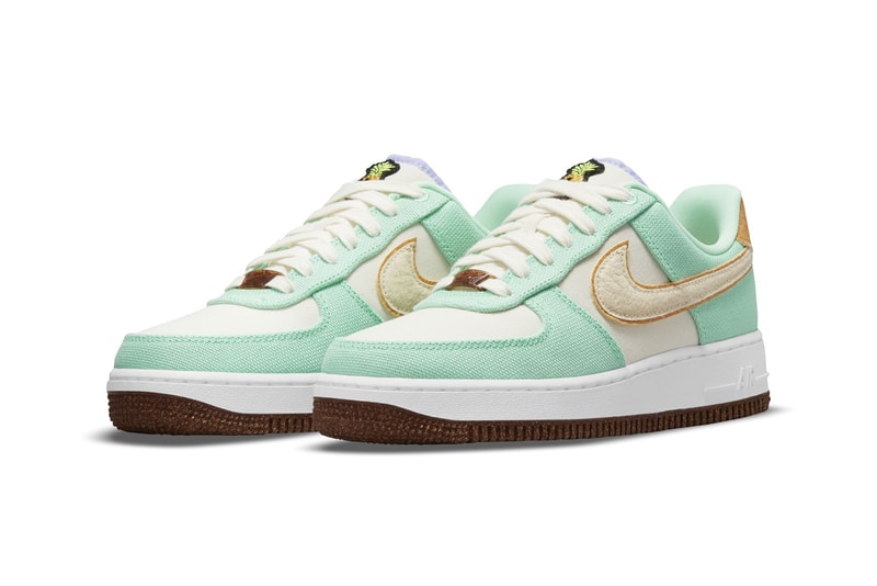 Nike Air Force 1 AF1 Pineapple Canvas Sneakers Shoes Kicks Footwear Teal Blue White Brown Lateral