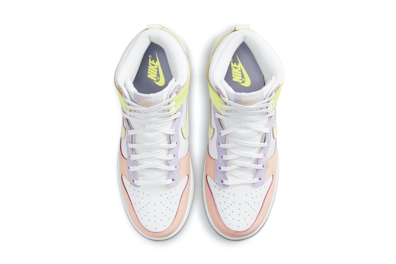 Nike Women's Dunk High Lemon Twist Sneakers Footwear Shoes Kicks Yellow Pink White Purple Aerial Top View Insole