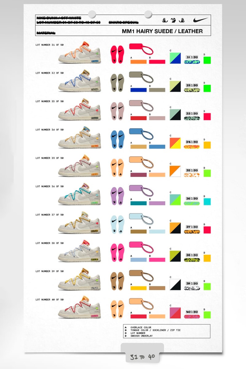 off-white nike dunk low the 50 virgil abloh all colorways full list