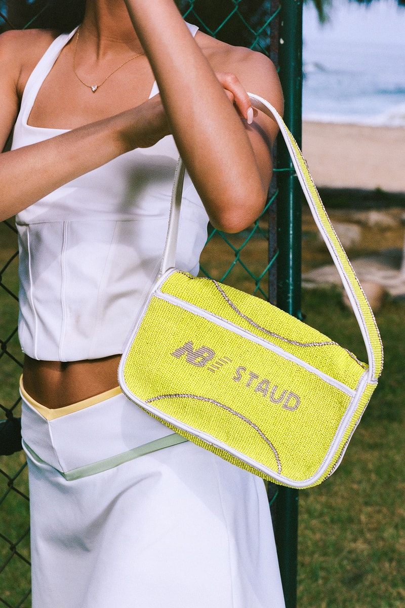 staud new balance 327 sneakers collaboration handbag tennis