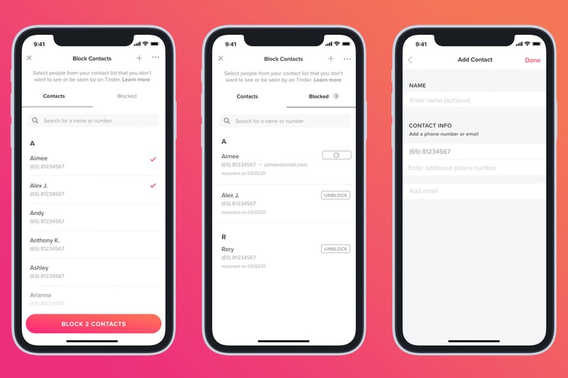 tinder blocking contacts new feature avoid ex family colleagues dating apps info 