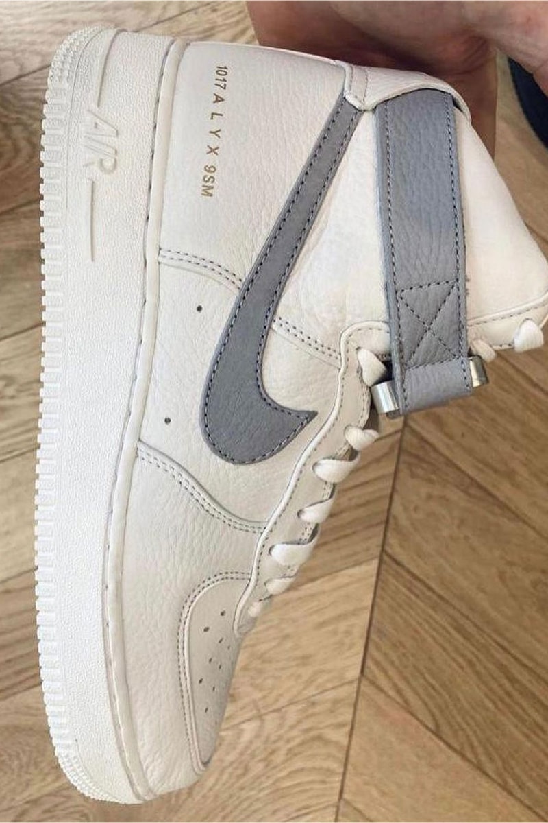 1017 alyx 9sm matthew williams nike air force 1 af1 high collaboration white silver gray details upper