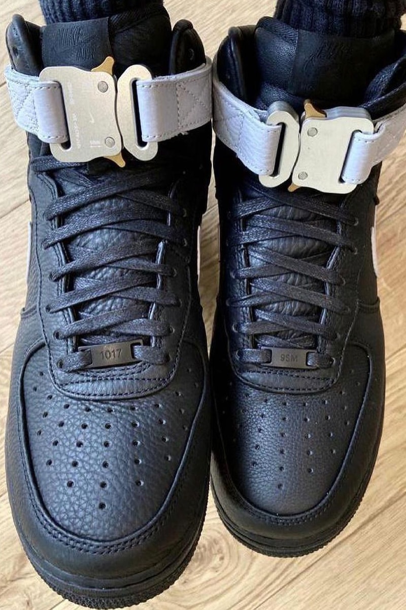 1017 alyx 9sm matthew williams nike air force 1 af1 high collaboration black silver gray upper toe box shoelaces