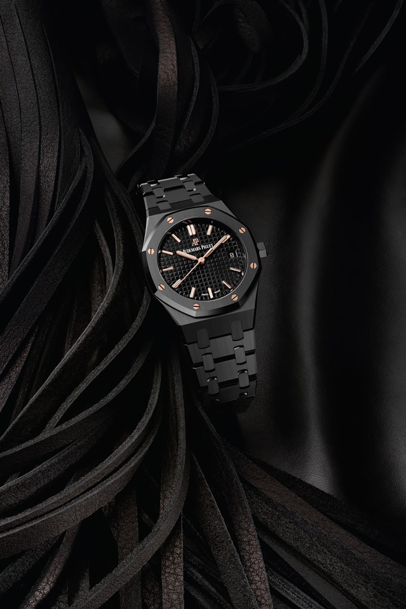 Audemars Piguet Royal Oak Womens Watches Self Winding Black Frosted Gold Double Balance Wheel Openworked