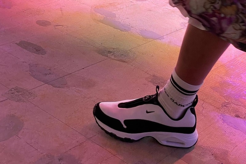 comme des garcons cdg homme plus nike sunder max collaboration white black on foot