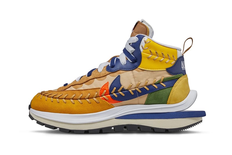 jean paul gaultier sacai nike vaporwaffle collaboration blue sesame yellow