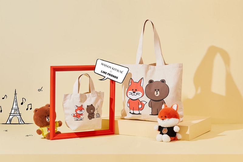 maison kitsune naver line friends collaboration merch tote bag