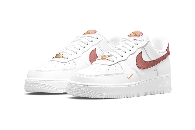 Nike Womens Sneakers Air Force 1 AF1 White Rusk Pink Footwear Kicks Shoes Lateral