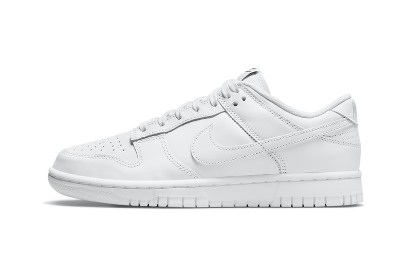 nike dunk low triple white sneakers minimal colorway footwear shoes kicks lateral