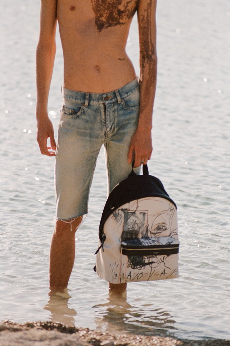 Jean-Michel Basquiat Saint Laurent Rive Droite Anthony Vaccarello Backpack Denim shorts