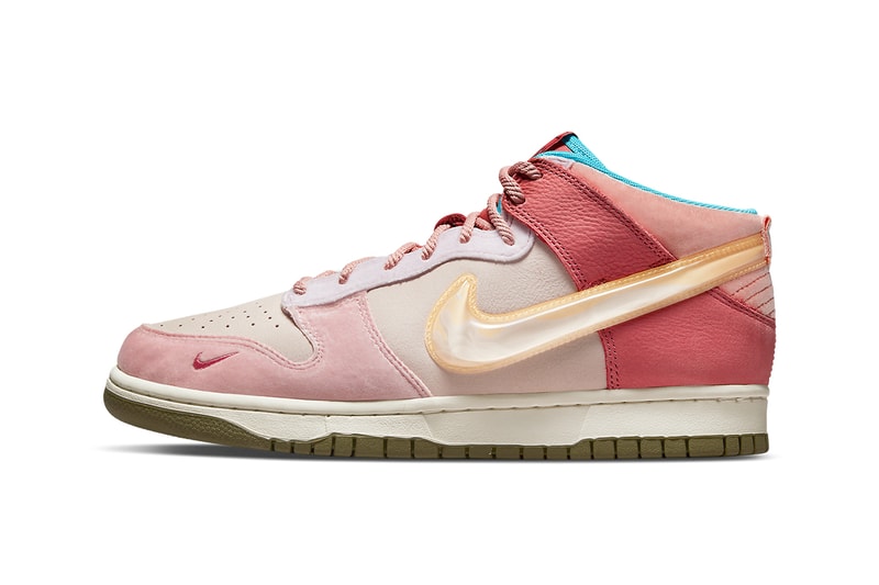 social status nike dunk mid milk carton strawberry pink soft swoosh