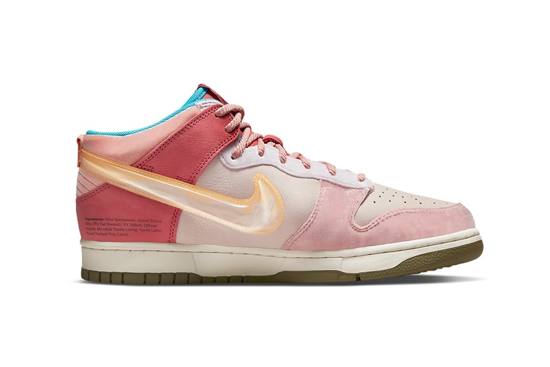 social status nike dunk mid milk carton details swoosh light pink strawberry