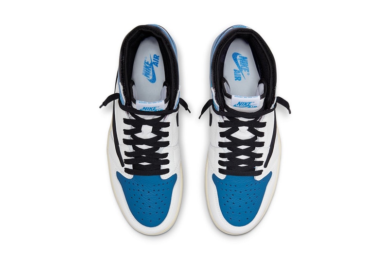 travis scott fragment nike air jordan 1 aj1 high military blue official look upper shoelaces collar footbed