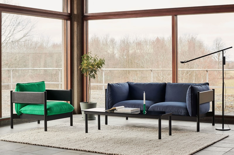 HAY green chair and dark blue sofa
