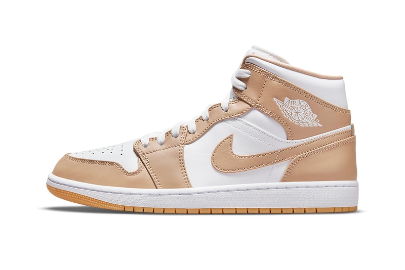 Nike AJ1 Air Jordan 1 Mid Hemp Tan Brown White Sneakers Footwear Shoes Kicks Sneakerhead Lateral