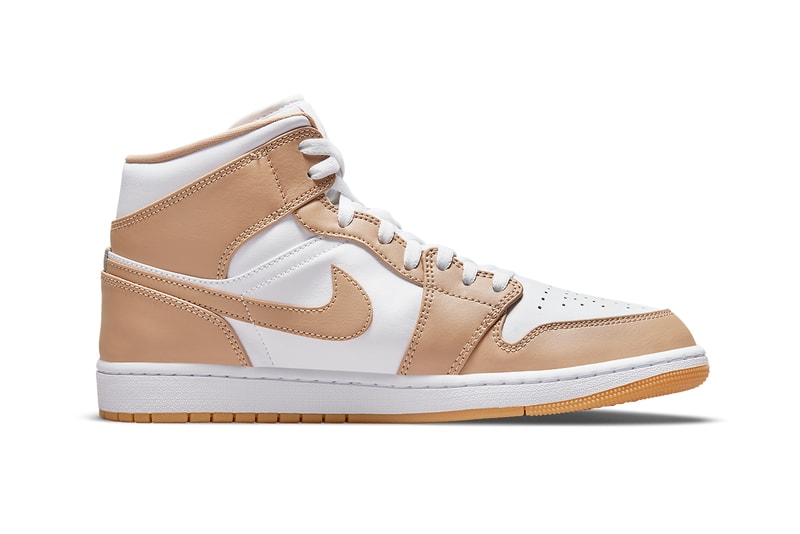 Nike AJ1 Air Jordan 1 Mid Hemp Tan Brown White Sneakers Footwear Shoes Kicks Sneakerhead Lateral