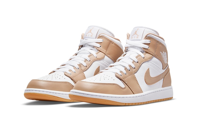 Nike AJ1 Air Jordan 1 Mid Hemp Tan Brown White Sneakers Footwear Shoes Kicks Sneakerhead Lateral