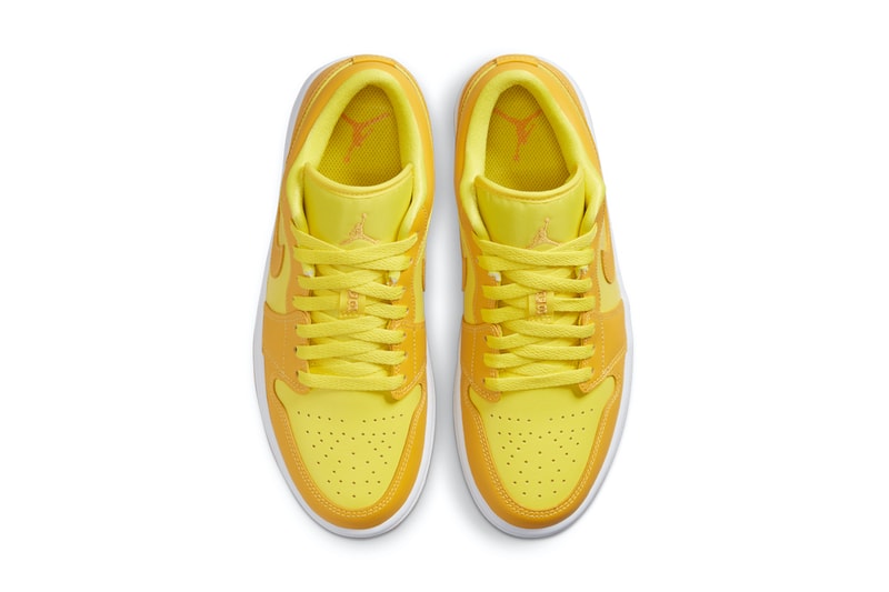 Nike Air Jordan 1 Low AJ1 Yellow Strike Colorway Sneakers Shoes Footwear Kicks Sneakerhead Top View Aerial Insole