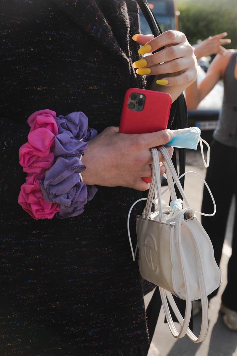 Street Style Copenhagen Fashion Week SS22 Spring Summer 2022 Influencers Telfar Shopping Bag Mini White Scrunchies